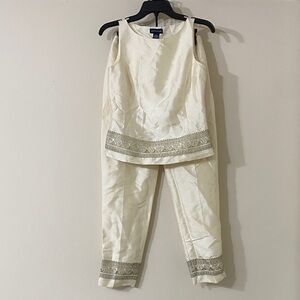 Ann Taylor Cream and Silver Cropped Jumpsuit